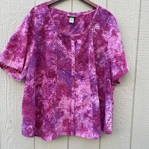 Maggie Barnes for Catherines Button Up Top Blouse Shirt Women Size 4X Pink Red